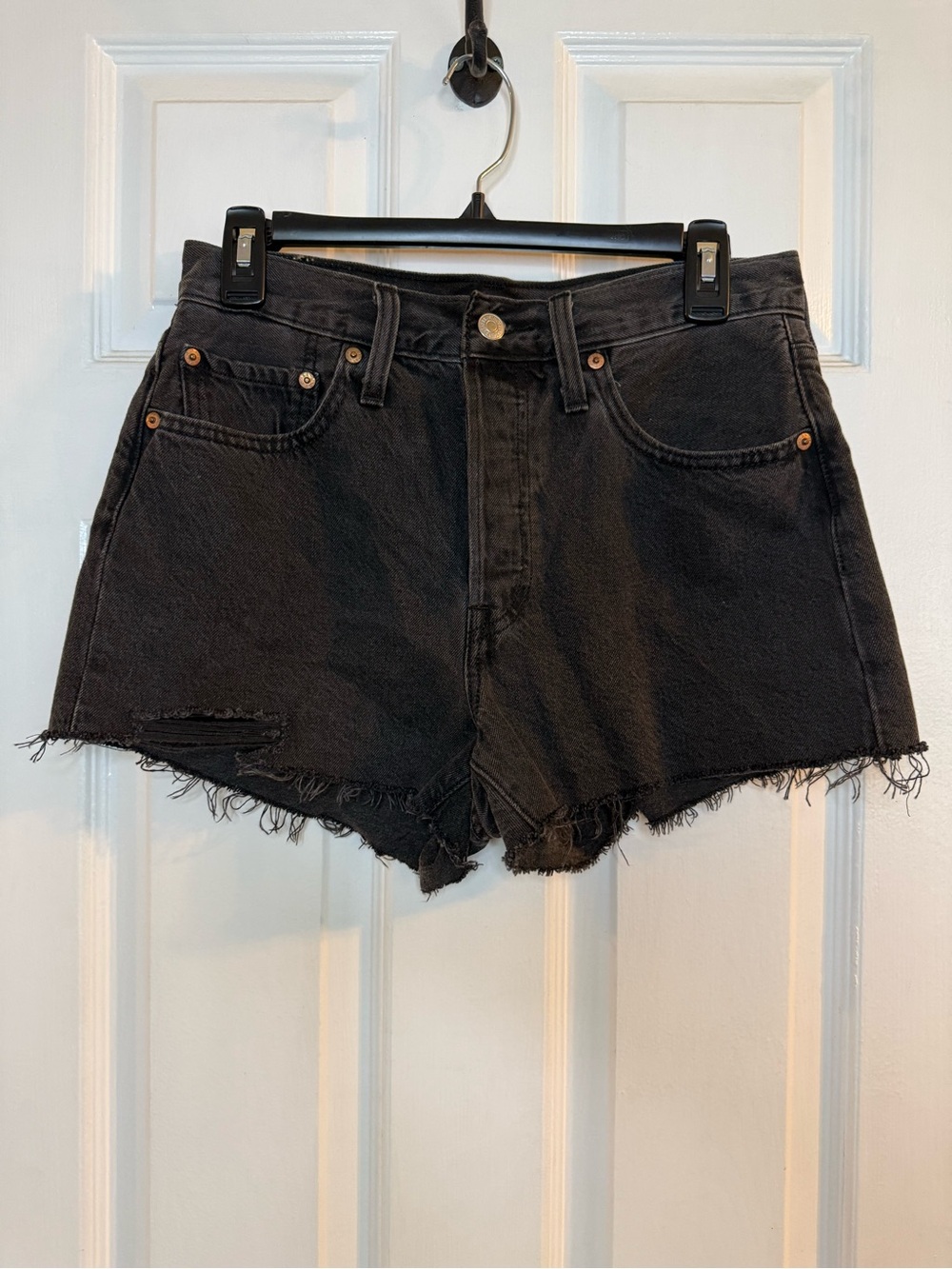 Levi's 501 Black Distressed High-Rise Denim Cutoff Shorts